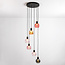 Suspension noire avec verre ambré, fumé et rose, 6 lumières - Monroe