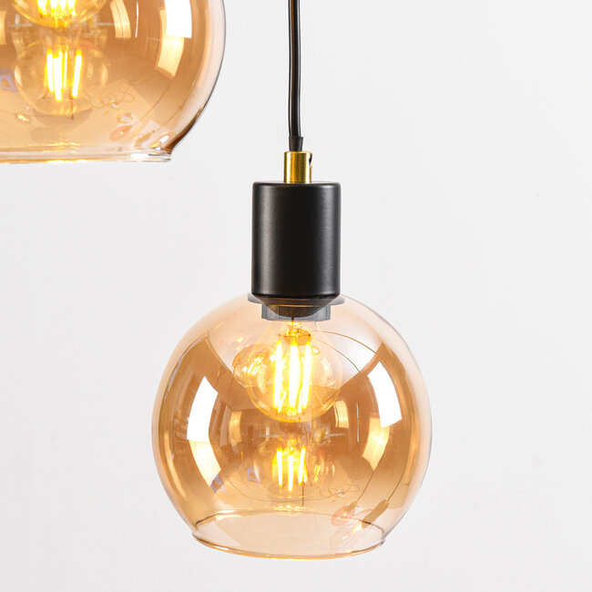 Suspension noire avec verre ambré, fumé et rose, 7 lumières - Monroe