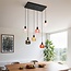 Suspension 6 lumières noire avec verre fumé, ambré et rose - Minot