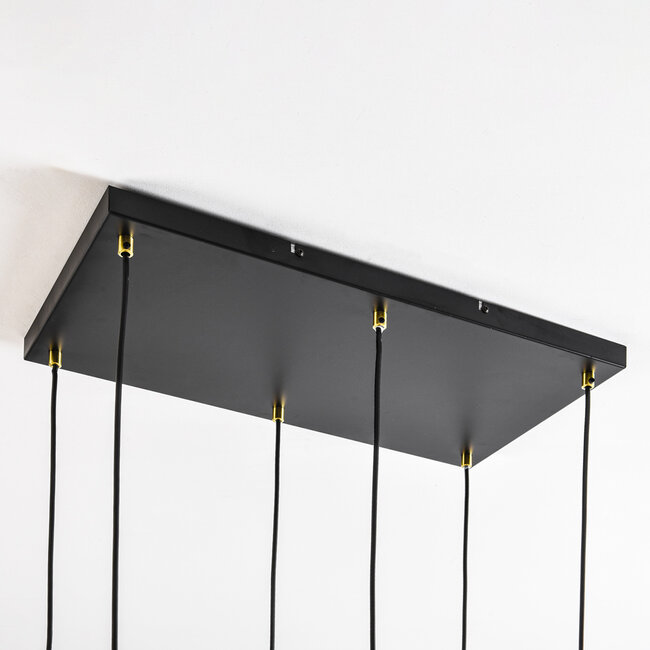 Suspension 6 lumières noire avec verre fumé, ambré et rose - Minot