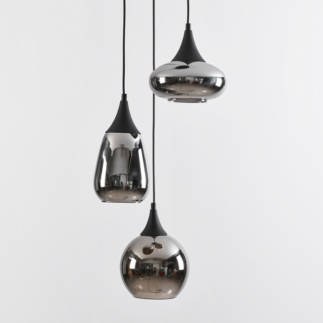 Suspension moderne en verre fumé, 3 lumières - Loua