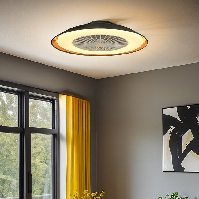 Ventilateur de plafond Cakir LED avec abat-jour en tissu noir - couleur réglable