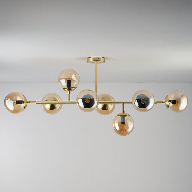 Plafonnier design doré avec boules de verre ambrées - Osem