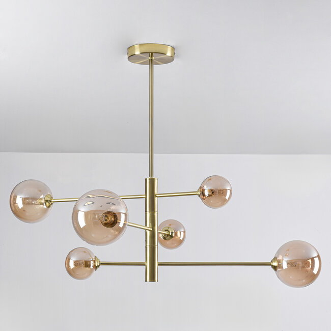Plafonnier design or avec verre ambré, 6 lumières - Sest