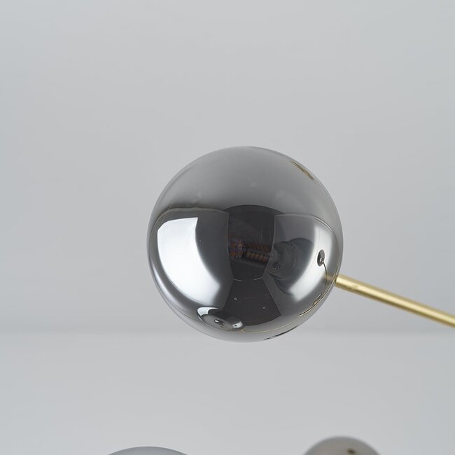 Plafonnier doré avec verre fumé, 6 lumières - Sest
