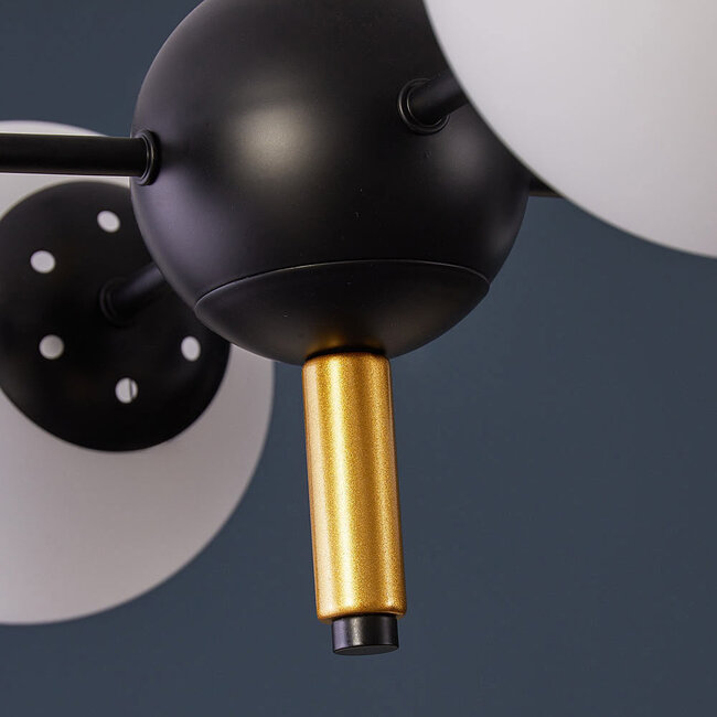 Suspension moderne noir avec verre blanc laiteux, 4 lumières - Callie