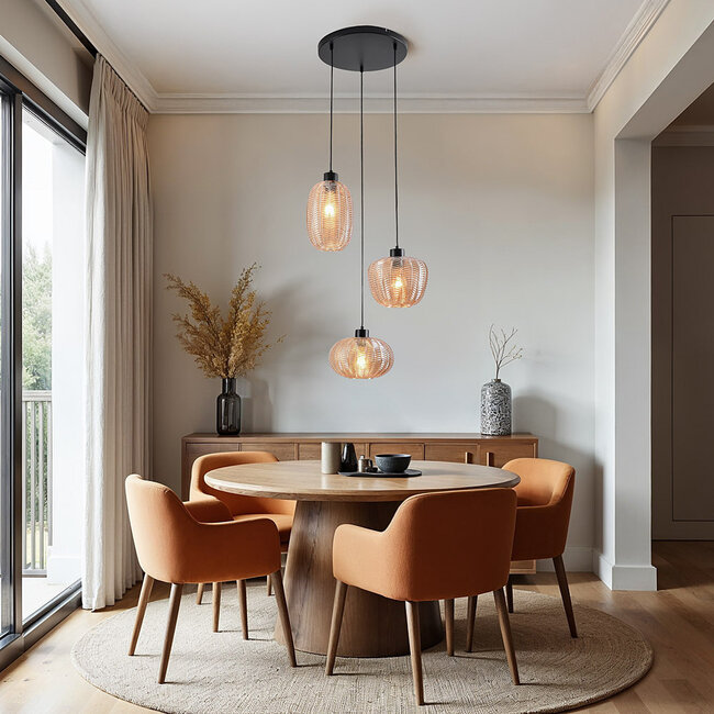 Lampe suspendue avec verre ambré et détails texturés - Kaca