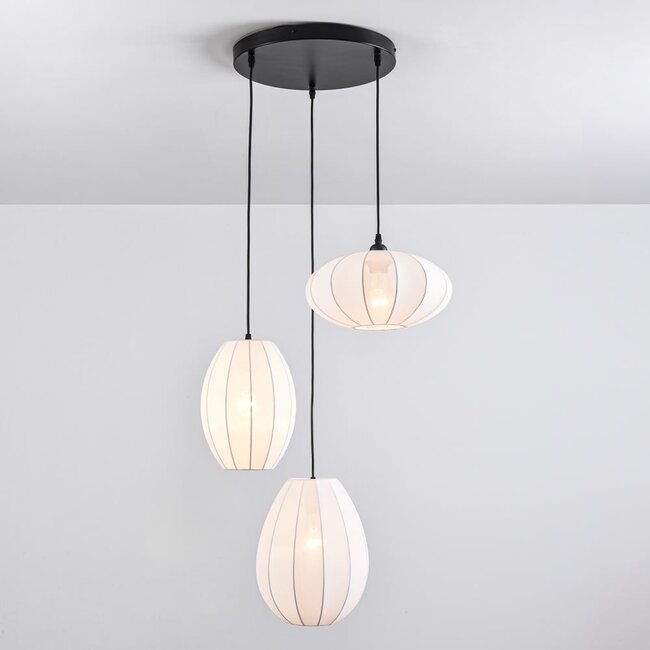 Suspension japandi à 3 lumières avec lanternes en tissu blanc - Fabrica