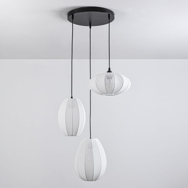 Suspension japandi à 3 lumières avec lanternes en tissu blanc - Fabrica