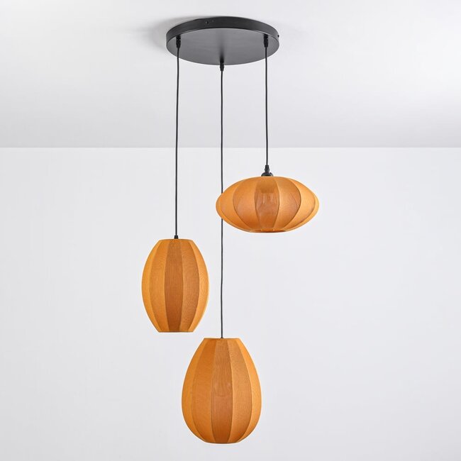 Suspension japandi à 3 lumières avec lanternes en tissu orange - Fabrica