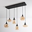 Suspension noire avec verre ambré, 6 lumières - Loic