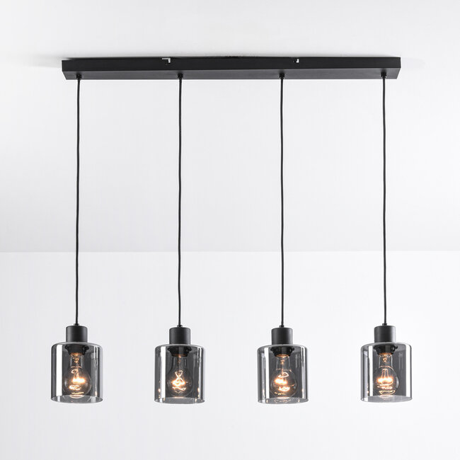 Suspension moderne noire avec verre fumé, 4 lumières - Palaio