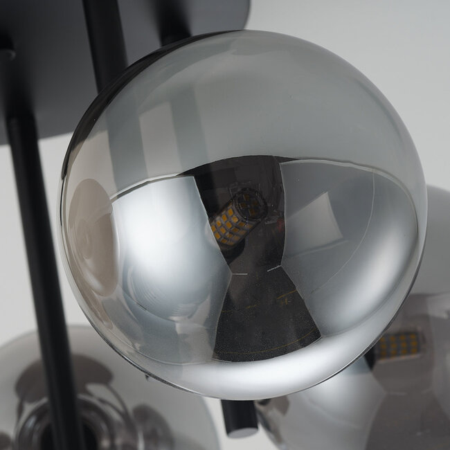 Plafonnier contemporain Amora noir avec verre fumé, 5 lumières