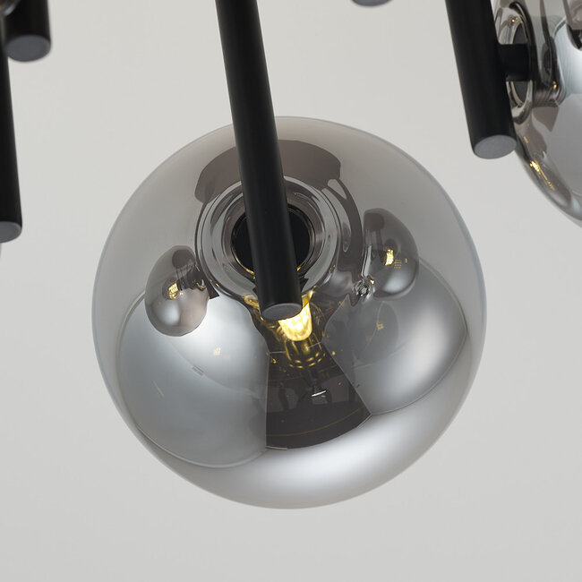 Plafonnier contemporain Amora noir avec verre fumé, 5 lumières