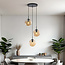 Lampe suspendue design noire avec verre ambré ondulé 3D, 3 lumières - Eflin