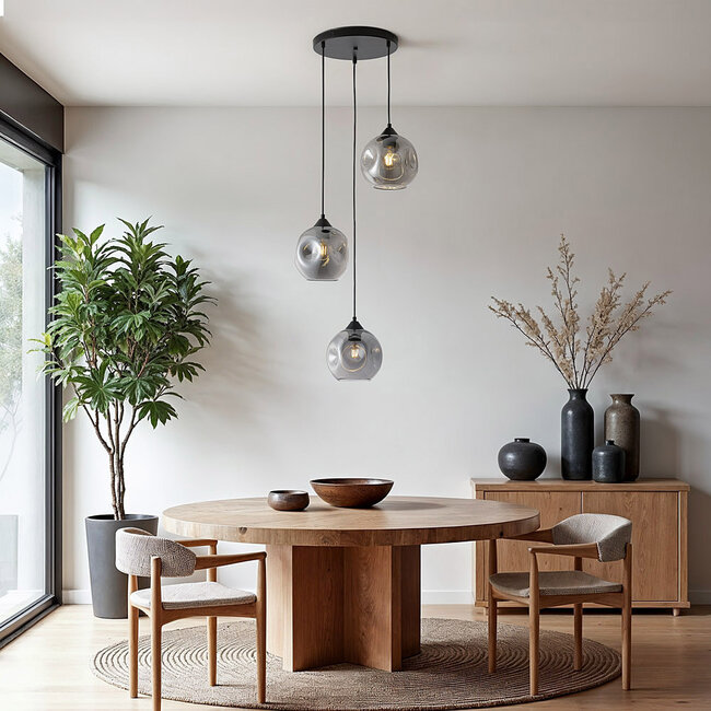 Lampe suspendue en verre fumé de forme organique, 3 lumières - Fajah