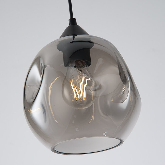 Lampe suspendue à 3 lumières Fayen noir avec verre fumé ondulé