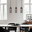 Suspension rétro noire avec verre fumé nervuré, 3 lumières - Giove