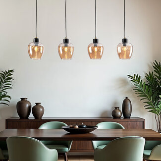 Lampe suspendue à 4 lumières avec verre ambré - Sanford