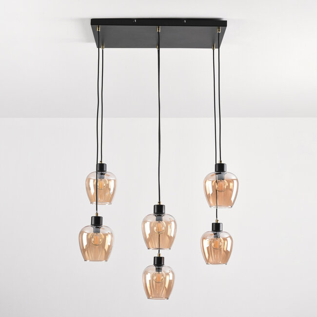 Lampe suspendue à 6 lumières avec verre ambré - Arvada