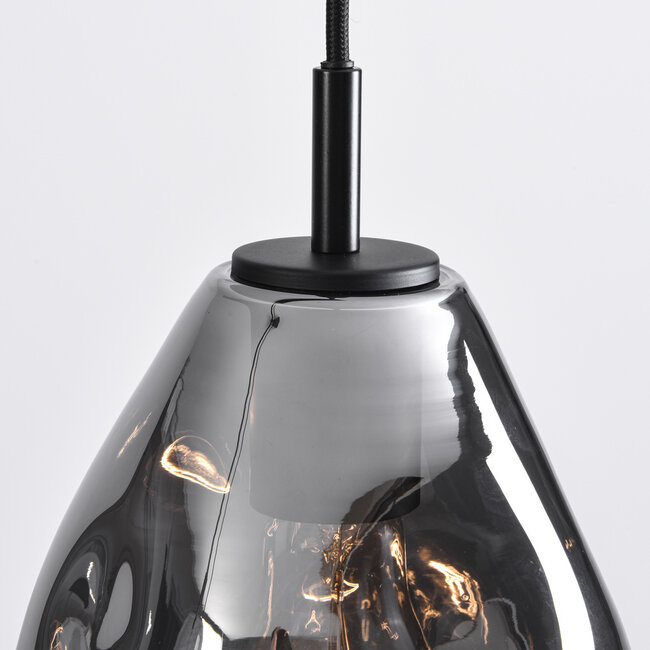 Lampe suspendue design 3 lumières noire avec verre fumé - Faliste