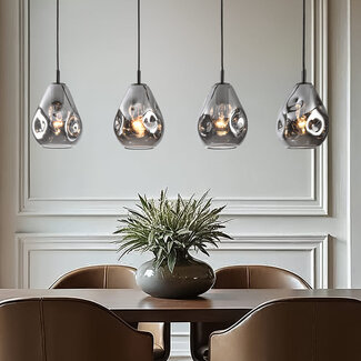 Suspension design 4 lumières noire avec verre fumé - Faliste