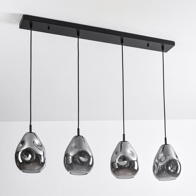 Suspension design 4 lumières noire avec verre fumé - Faliste