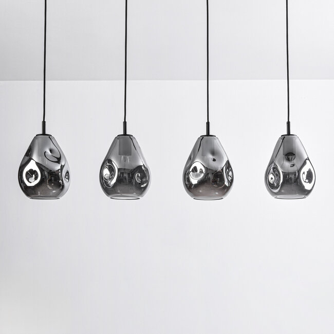 Suspension design 4 lumières noire avec verre fumé - Faliste