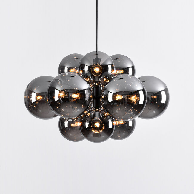 Lampe suspendue design noire avec verre fumé, 12 lumières - Decadi