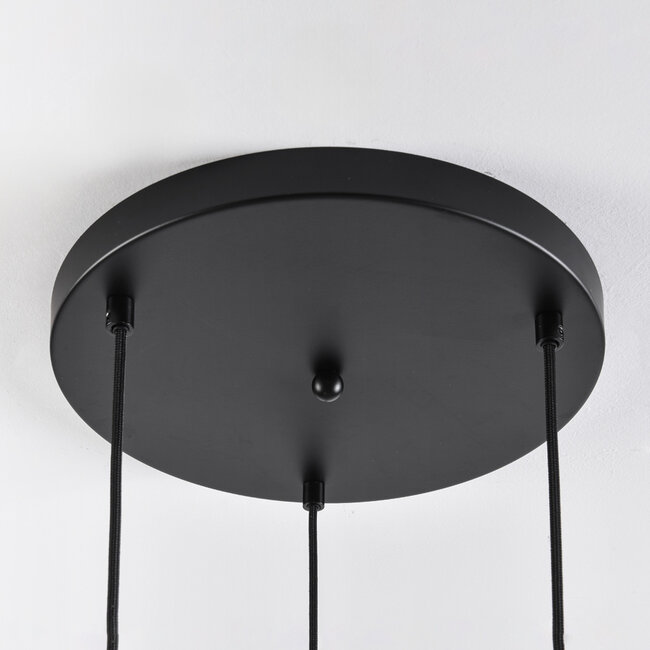Lampe suspendue design noire avec verre ambré, 3 lumières - Lainas