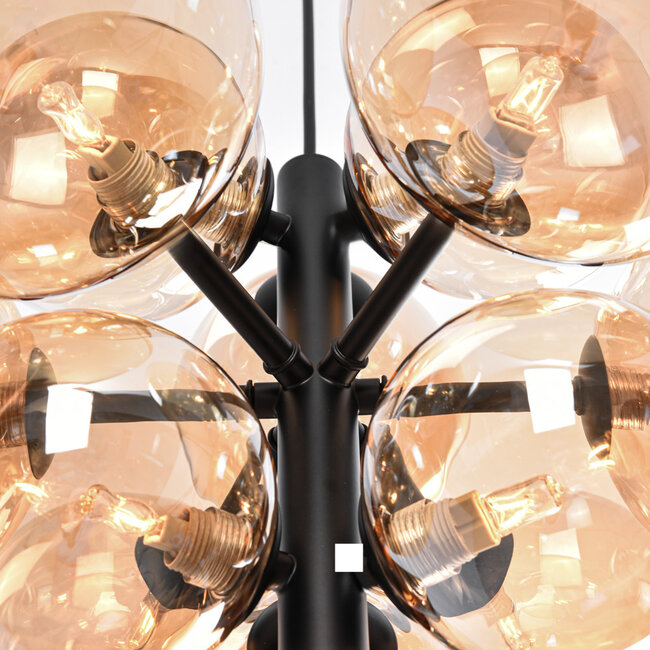 Lampe suspendue 12 lumières noire avec verre ambré - Decadi