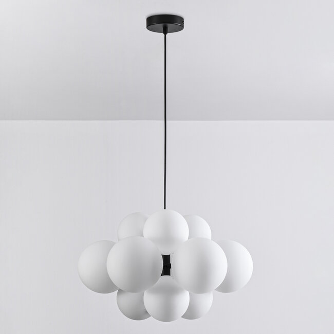 Lampe suspendue moderne 12 lumières noire avec verre blanc laiteux - Decadi