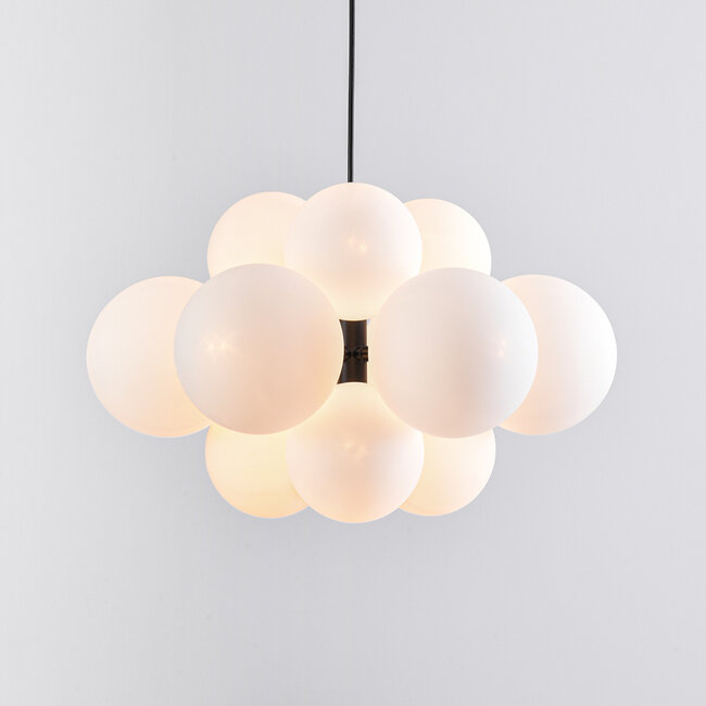 Lampe suspendue moderne 12 lumières noire avec verre blanc laiteux - Decadi