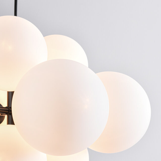 Lampe suspendue moderne 12 lumières noire avec verre blanc laiteux - Decadi