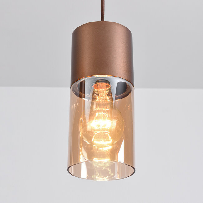 Lampe suspendue à 3 lumières marron café avec verre ambré - Lungo