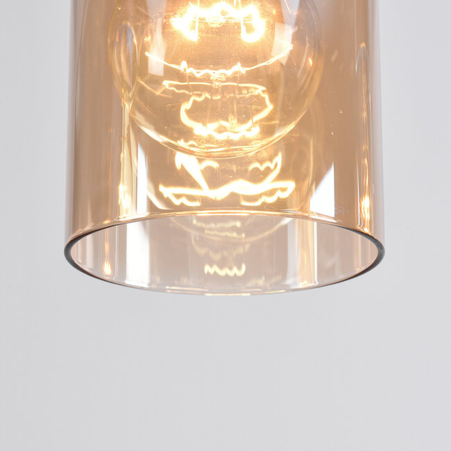 Lampe suspendue à 3 lumières marron café avec verre ambré - Lungo