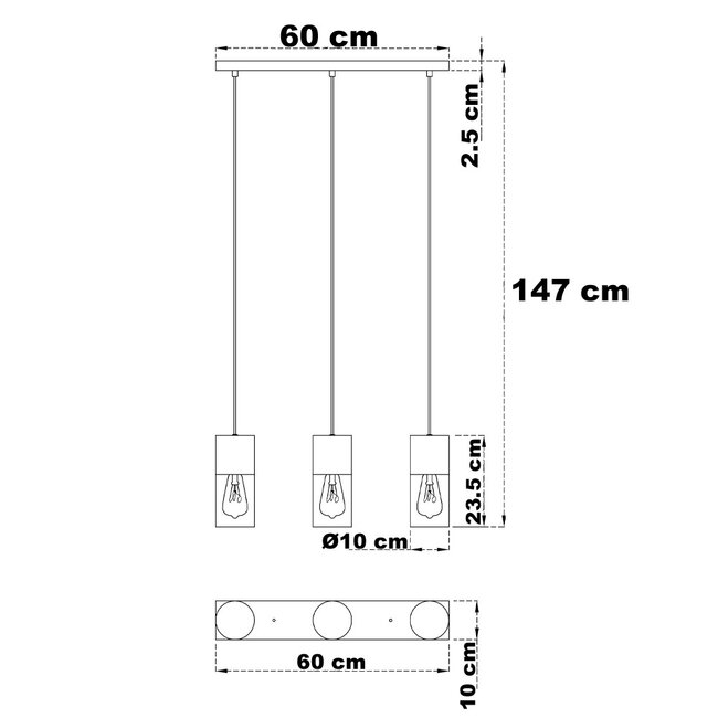 Lampe suspendue à 3 lumières marron café avec verre ambré - Lungo