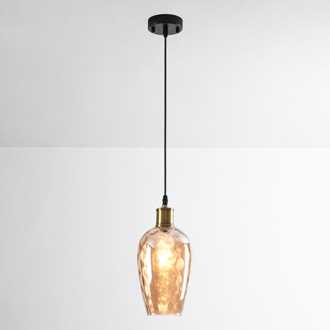 Suspension 1 lumière Verona ambre - verre courbé allongé