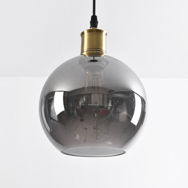 Suspension 1 lumière Verona effet miroir fumé - verre rond