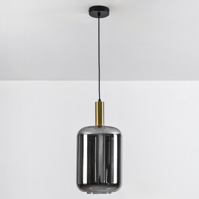 Lampe suspendue moderne noir et or avec verre fumé - Sofito