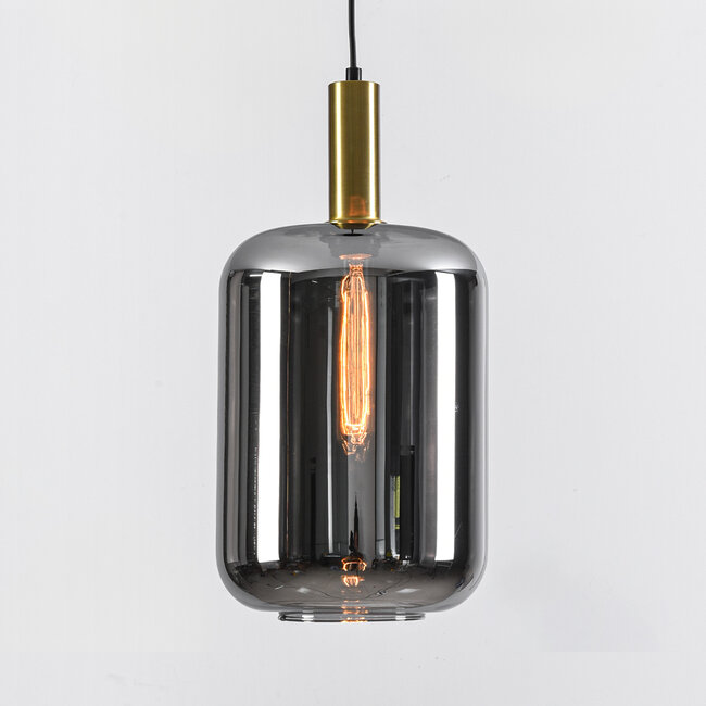 Lampe suspendue moderne noir et or avec verre fumé - Sofito