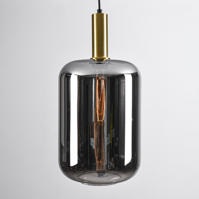 Lampe suspendue moderne noir et or avec verre fumé - Sofito