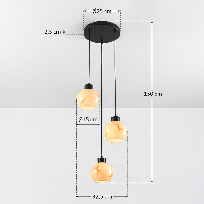 Suspension 3 lumières Marmore - noir et aspect marbre