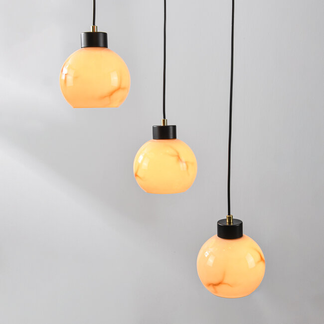 Lampe suspendue moderne Marmore noir mat avec sphères en marbre, 5 lumières