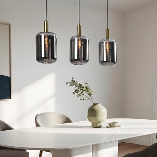 Suspension 3 lumières Teto - noir, doré et verre fumé