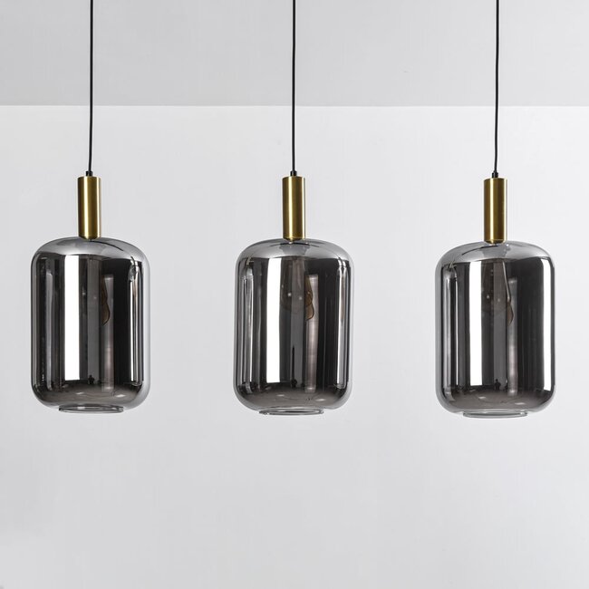 Suspension 3 lumières Teto - noir, doré et verre fumé