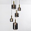 Lampe suspendue design noire avec verre fumé et détails dorés, 5 lumières - Cinque