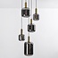 Lampe suspendue design noire avec verre fumé et détails dorés, 5 lumières - Cinque