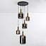 Suspension 5 lumières Cinque - noir, doré et verre fumé