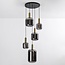 Lampe suspendue design noire avec verre fumé et détails dorés, 5 lumières - Cinque
